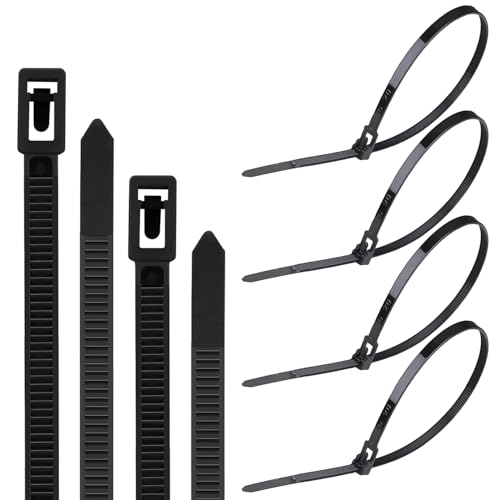 Yatrosynth 100 Piezas de Bridas para Cables Reutilizables, 300mm x 4.8mm, Nailon Ultra Fuertes Con para Cables, Resistente a Temperatura, para Oficina, Hogar, Exteriores, al Jardín - Negro