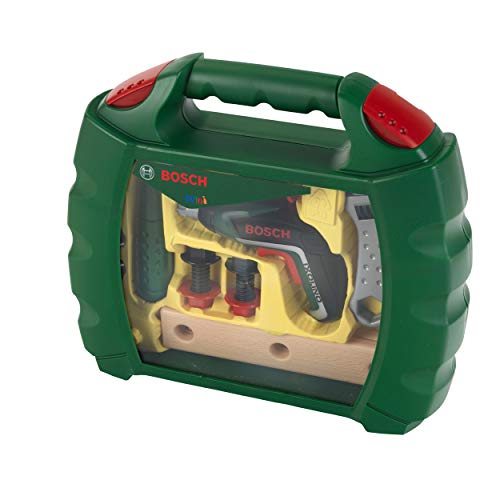 Theo Klein 8394 Bosch Ixolino Koffer | Mit Hammer, Schraubenschlüssel und vielem mehr | Batteriebetriebener Akkuschrauber Ixolino | Maße: 26,6 cm x 32 cm x 8,8 cm | Spielzeug für Kinder ab 3 Jahren