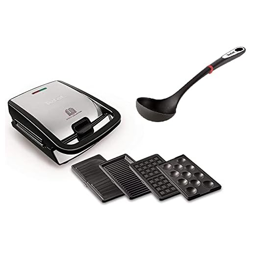 Tefal Snack Collection rostfritt stål kombinationsanordning + slev, våffeljärn (belgiska) och sandwichtoster, 2 avtagbara, non-stick belagda plattor (diskmaskinssäker), multifunktionella