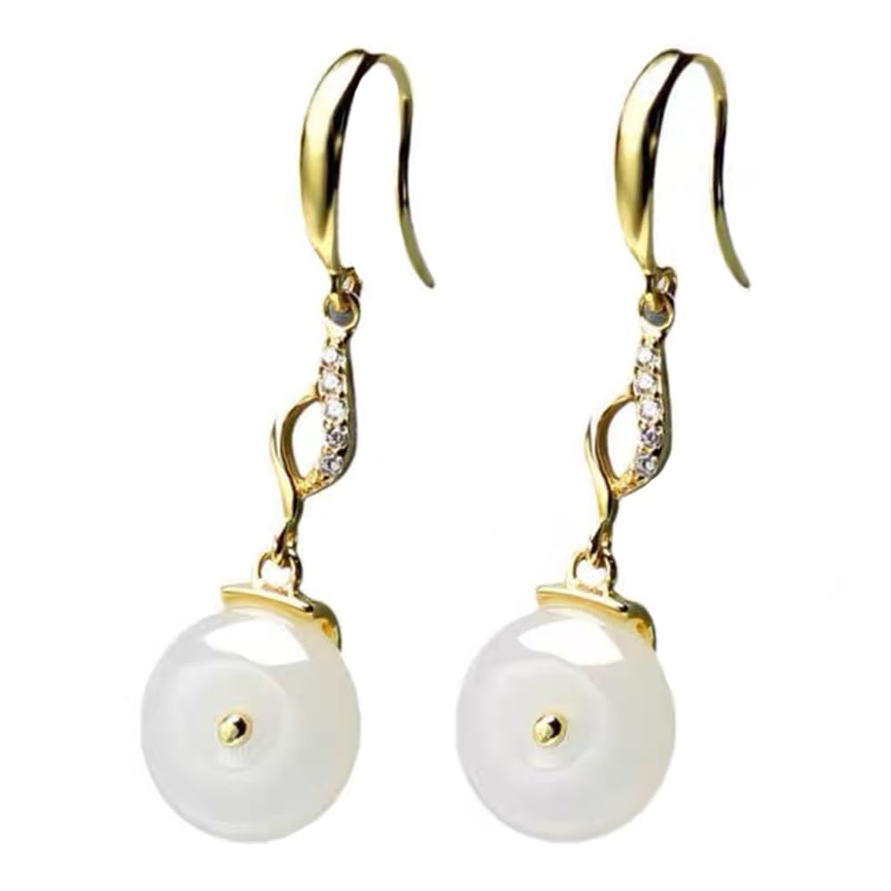 Pendientes de botón de plata S925 y jade blanco natural para yoga 7