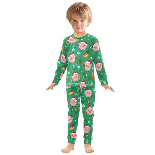 Pajama Sets Long Sleeve Christmas Pigs with Candy Pattern Soft Comfy Sleepwear 2 Piece PJS 3-8T2