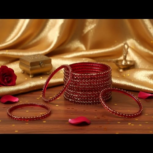Image of SUNDRAM Raindrop Glass Bangles Set for Women & Girls, Transparent Crystal Kanch Ki Chudi for Wedding & Party, Set of 12