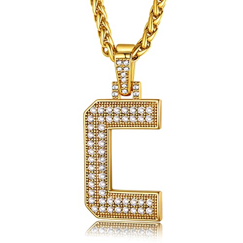 Keystyle Bling Gold Initial Letter C Necklace, Alphant Name Necklaces Formens Friend Gift Large Letter Pendant Mens Necklace #TOP14