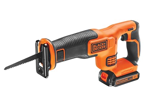 Black and Decker BDCR18 18v Cordless Reciprocating Saw 1 x 1.5ah Li-ion, Supplied with: 1 x Blade, 1 x 18V 1.5Ah Li-ion Battery and 1 x Charger.