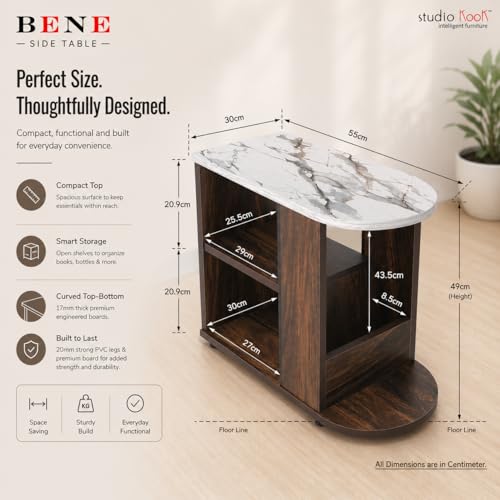 Image of Studio Kook Bene Engineered Wood Side Table | End Table with Storage, Matte Finish, DIY (DO IT Yourself) Assembly (Junglewood Marble)