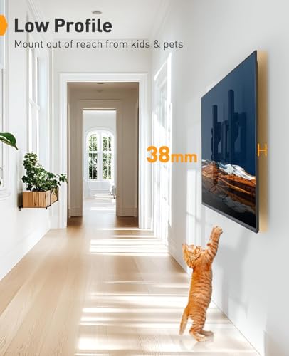 Perlegear TV Wandhalterung, Neigbare Fernseher Halterung für 37-82 Zoll Flach & Curved LED/LCD/OLED/Plasma Fernseher, Max VESA 600 x 400 mm, 60 kg Kapazität, mit verstellbaren Zugschnüren – Bild 5