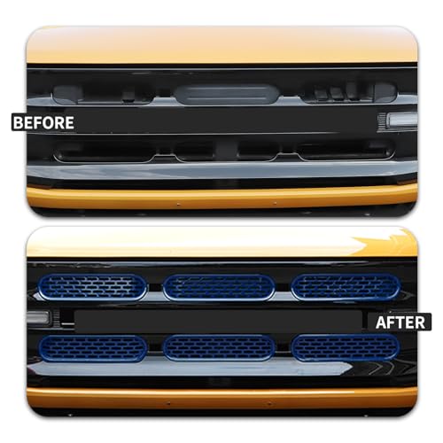 Image of Front Grill Mesh Grille Inserts Cover Frame Trims Kit 6Pcs Fit for Ford Bronco 2021-2026 2 /4 Door Exterior Accessories (Blue)