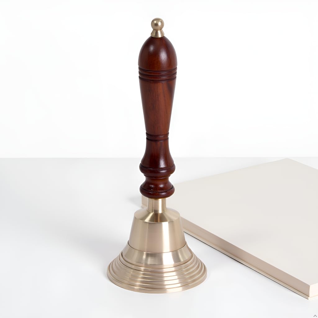 Handglocke aus massivem Messing mit Holzgriff, super laut, lange Schule, mit Messing-Klappe für Hotel, Empfang, Abendessen, Bibliothek, Kneipe, Schule, Haustierspiel