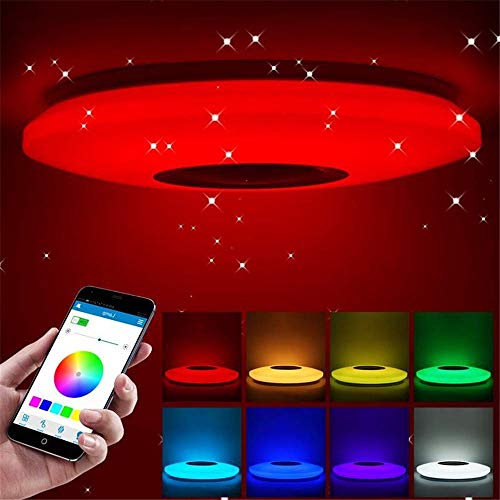 Deckenleuchten, Kronleuchter, 60W Musik-Deckenleuchte mit Bluetooth-Lautsprecher Smart APP und Fernbedienung, 37CM ​​dimmbarer RGB-Farbwechsel,