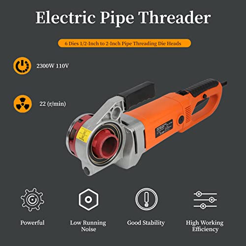Portable Handheld Electric Pipe Threader,2300W 110V Pipe Threader With 6 Dies Threading Machine 1/2\" To 2\",All-Copper Wire Machine,For The Threading Work Of Galvanized Pipe And Iron Pipe(Storage Box). - Thumbnail 2