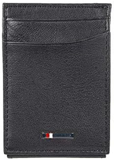Tommy Hilfiger mens Leather Slim Front Pocket Card Case Wallet, Black, One Size US