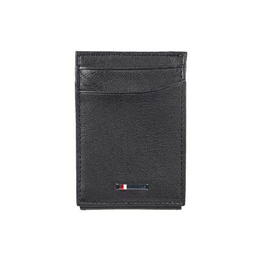 Tommy Hilfiger mens Leather Slim Front Pocket Card Case Wallet, Black, One Size US