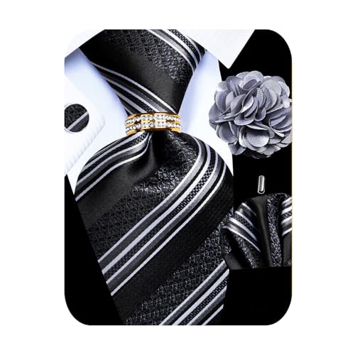 Image of 5PCS Mens Premium Silk Tie, Pocket Square, Cufflinks, Drilled Tie Ring and Lapel Pin Set for Wedding Groom Party