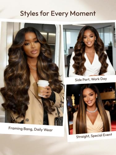 Image of Beauty Forever Bye Bye Knots Balayage Brown Highlight Body Wave Glueless Wig Human Hair Pre Plucked Pre Cut 7x5 Lace Closure Wear and Go Drawstring Wig 150% Density 16 Inch