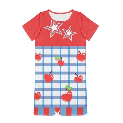Teen Girl Dresses Summer Fruit Short Sleeve Dresses for Girls 3-4 Y Casual Crew Neck Midi Sundress with Pockets4
