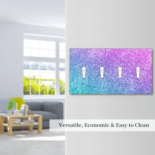 Decorative Switch Plate Covers Gillter Purple Pink Blue Gradient Sparkle 4 Gang Light Switch Cover Plate Quad Toggle Wall Plate Light Switch Covers for Bedroom Home Decor