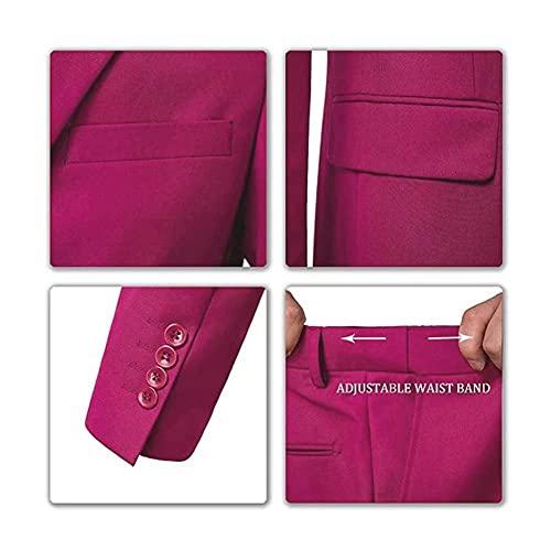 Men's Suits Slim Fit Tuxedo 3 Piece Jacket Vest Pants Set For Men Wedding Prom Casual Blazer Single Breasted Suit Set Fuchsia-Xl #TOP5