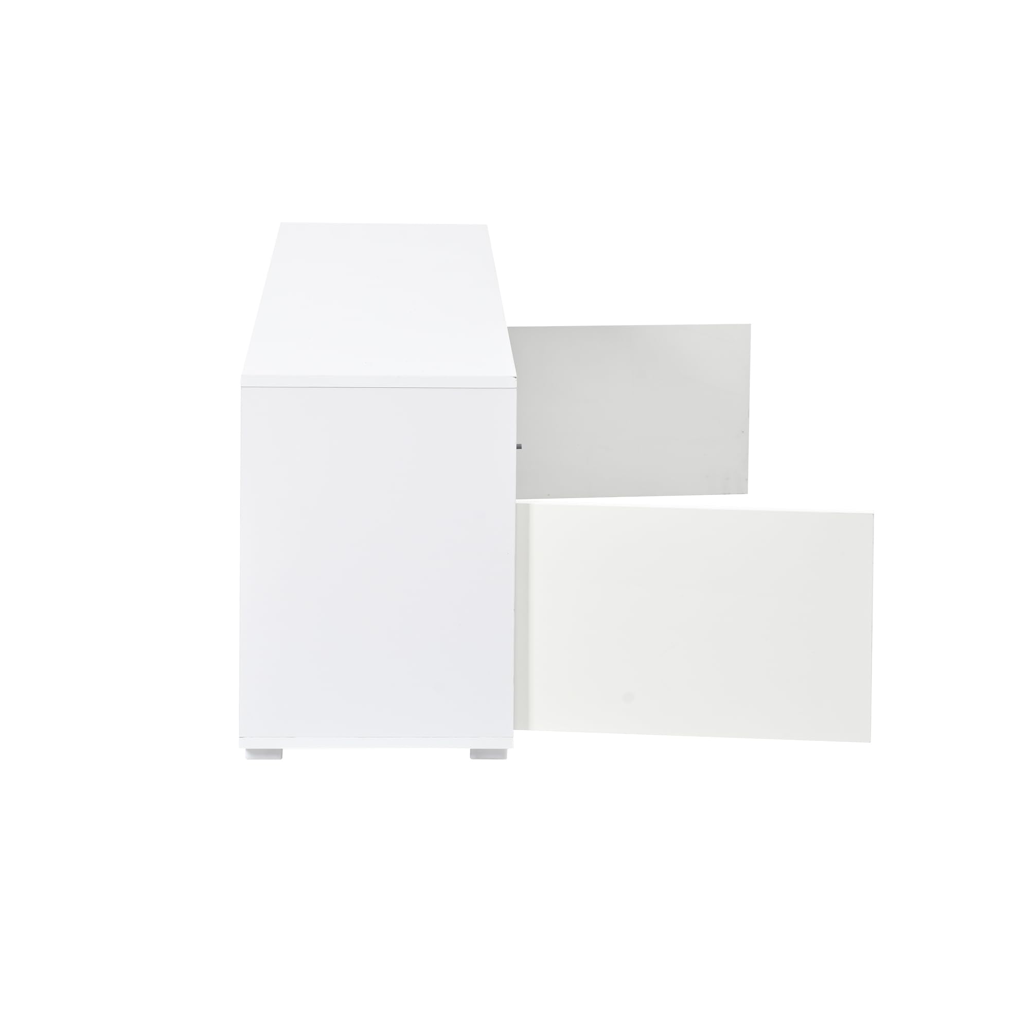Mueble bajo para TV de alto brillo de 150 x 35 x 50 cm, con espacio de almacenamiento, 2 puertas, 8 almacenes, color blanco