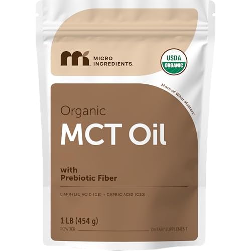 Micro Ingredients Organic MCT Oil Powder with Prebiotic Fiber,1 Pound (16 Ounce) | C8 MCT Oil for Coffee Creamer | No GMOs, Keto Diet, Vegan