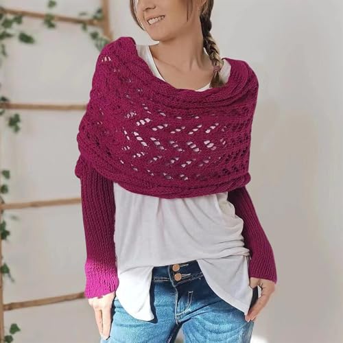 Scarf with Sleeves for Women Knitted Cable Wrap Shawl with Sleeves Multifunctional Asymmetrical Sweaters2