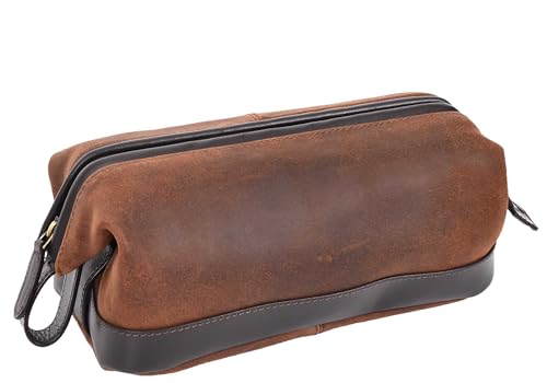 Trousse de toilette en cuir M marron pour vos week-ends