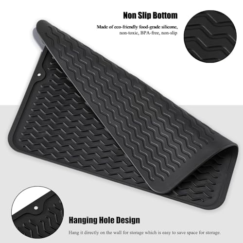 Image of VHKD Silicon Dish Drying mat Non-Slip Coffee Machine Easy Clean Sink Large Heat-Resistant Dish Drainer Kitchen Counter Sink Refrigerator Drawer Liner Utensils Drying mat (Black 40x45cm)