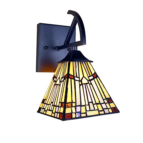 Chloe Lighting Kinsey Mission Tiffany-Style Blackish Bronze 1 Light Wall Sconce 6" Wide, Multicolor #TOP3