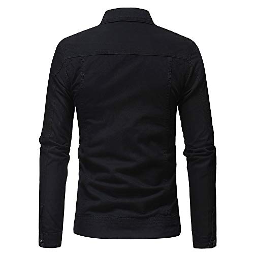 Wenkomg1 Men's Spring/Fall Jacket Long Sleeve Shirts Basic Button Down Outerwear Business Solid Color Coat Casual Vintage Workout Sweatshirt Lapel Pocket Urban Denim Outwear(Black,3X-Large) #TOP5