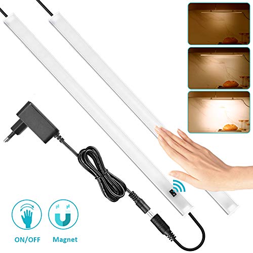 SOAIY [2 PCS] 40cm Luz bajo mueble cocina con sensor movimiento, Iluminacion ajustable led cocina bajo mueble, luz cocina bajo armario con enchufe, Blanco Cálido 3000K