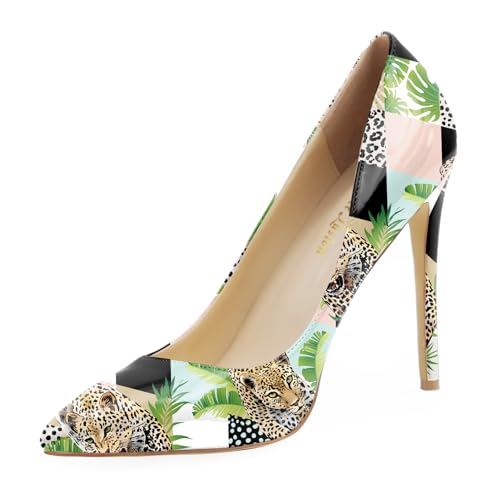 Women's Sexy Dress Cute Nude Plaid Leopard Spike Heels/Bright Printed