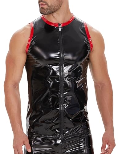 Image of Panegy Men's Liquid Shiny Leather Shirt Jacket Slim Fit Wetlook Party Nightout Club 70s /80s Disco Blouse Tshirt