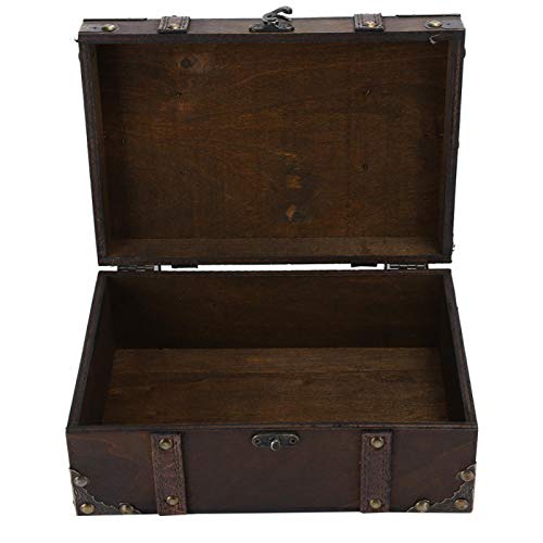 lyrlody Storage Case, Vintage Wooden Storage Box Decorative Treasure Jewelry Chest with Lock Home Decoration for Bedroom Living Room(6282-2302)
