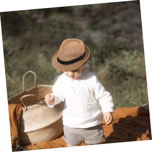 Boys Solid Color Straw Hat Short Brim Summer Sun Hat for Breathable Comfortable Beach Hat for Outdoor Travel Stylish Sun Protection4