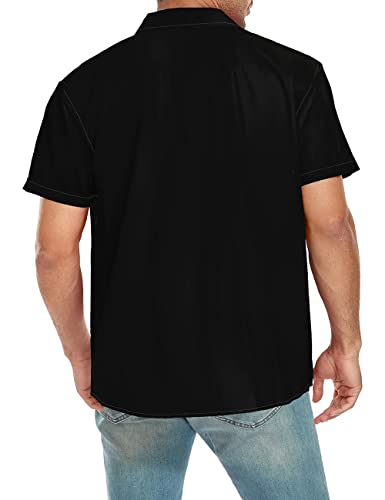 Hodaweisolp Men's Casual Short Sleeve Button Down Bowling Summer Loose Hawaiian Beach Shirts Black Guitar-S #TOP3