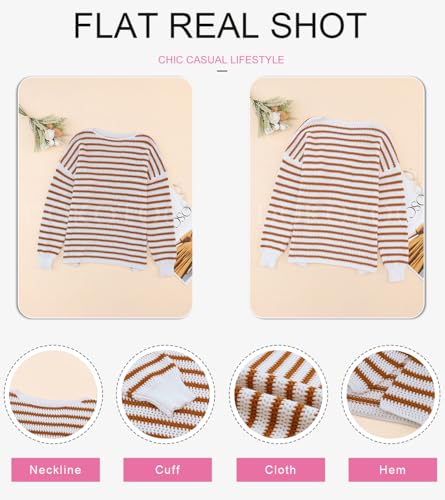 Image of Dokotoo Sweaters for Women Crewneck Long Sleeve Striped Color Block Loose Knit Pullover Sweater Tops