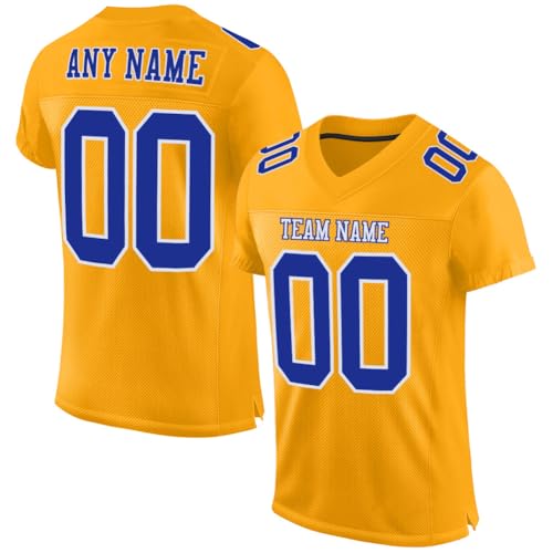 Generic Custom Football Jersey in Gold Royal Personalized Name Number Practice Jerseys, Customized Football Shirt for Men Women Kids