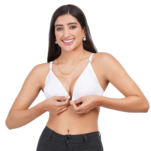 Image of Front Open Non Padded Bra - Made of Pure Cotton Full Coverage Non Wired Seamless Pushup Soft Cup for T-Shirt Saree Dress Sports Garment for Daily Use Everyday