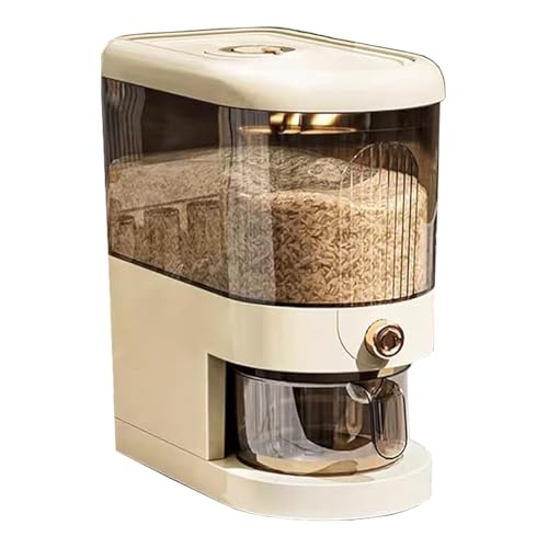 Rice Dispenser, Grain Container Storage, Measuring Cylinder With Lid, Sealed Rice Jar, Household Rice And Flour Drawer, Rice Storage Box, Grain Dispenser Barrel For Kitchen (White, 5 KG)