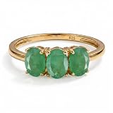 TJC Three Stone Trilogy Ring for Women 925 Sterling Silver 18K Yellow Gold Vermeil Plated, Emerald May Birthstone Anniversary Engagement Promise Ring Jewellery Gift for Her Size P