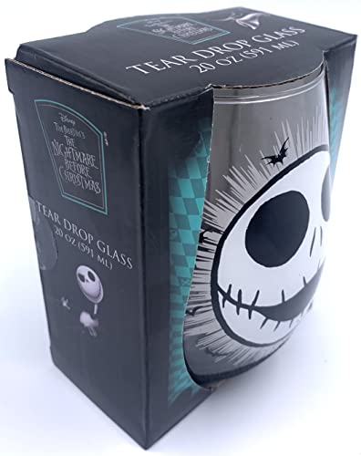 Disney Tim Burton’s The Nightmare Before Christmas Jack Skellington Face 20 Ounce Stemless Wine Glass With Glitter Base - Official Kitchen Collectible Novelty Drinkware Gifts #TOP6