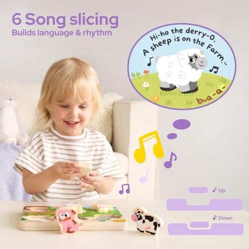 lalalark Tactile & Sound Wooden Chunky Puzzles for Baby 2-4, Musical Farm Animal Toys, Educational Wooden Block Puzzles, Kids Christmas Birthday Gifts, Toddler Learning Toys for 2 Years Old Boys Girls - Thumbnail 3