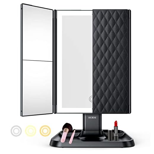 Makeup Mirror Vanity Mirror with Lights - 3 Color Lighting Modes 72 LED Trifold Mirror, Touch Control Design, 1x/2x/3x Magnification, Portable High Definition Cosmetic Lighted Up Mirror (Black)