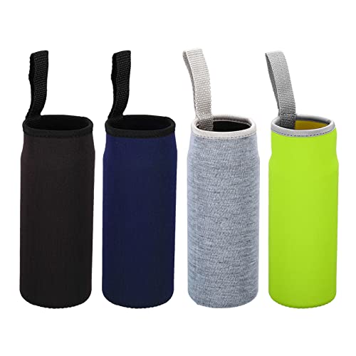PATIKIL 65mmx180mm Water Bottle Sleeve, 4 Pack Neoprene Insulated Bottle Bag Holder Carrier Pouch with Finger Strap, Black
