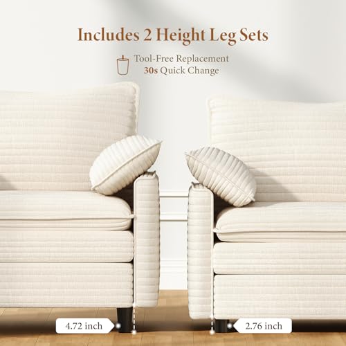 Image of Vesgantti 40 inch Single Seat Sofa, Comfy Cloud Couch Deep Seat Upholstered Couch Corduroy Modern Sofa with Armrest Pillow, Easy Assembly for Living Room, Bedroom and Apartment, Beige