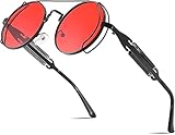FEISEDY Sunglasses Steampunk Mens Women Aviators Retro Round Sunglasses Metal Frame Fishing Driving Hippie Glasses B2351