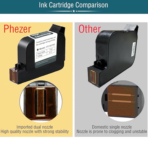 Image of Phezer Original 42ml Black Quick Dry Solvent Ink Cartridge Replacement for 0.5inch /12.7mm Handheld Mini Inkjet Printers PC89 (Black)