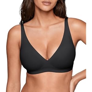 Women‘s Wireless Jelly Plunge Bra – Deep V Seamless No Underwire Comfortable T-Shirt Bralettes Black X-Small