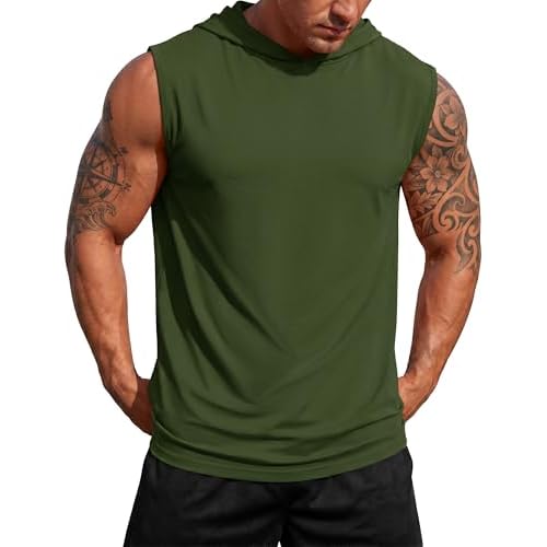 MAGCOMSEN Men‘s UPF 50+ Sleeveless Hoodie Sun Protection Cooling Muscle Tank Top for Workout Gym Fitness