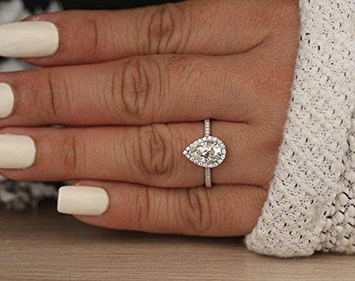 Blocaci 2 Carat Center Pear Shaped Engagement Rings for Women Moissanite Wedding Anniversary Rings 925 Sterling Silver 10K 14K 18K Gold with Text Engraving2