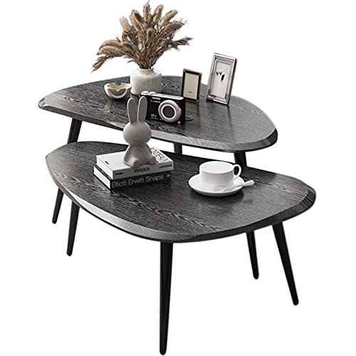 2 Sets Of Scandinavian Light Luxury Living Room Oval Coffee Table,Wood Creative Sofa Side Bedside Table,Modern Minimalist Balcony Coffee Table Cocktail Table Components (Jazz Black) #TOP11